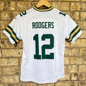 size m youth boys Aaron Rodgers #12 Green‎ Bay Packers NFL White Jersey Nike